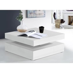 Tavolino con piano girevole - Quadrato bianco lucido - 78 x 78 x 36 cm