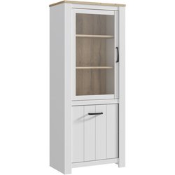 Vitrine - ELARA - 2 portes dont 1 vitrée - Chene / Blanc mat - 76,9 x 