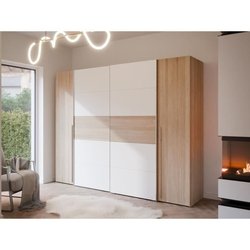 Armoire NARAGO - Décor Chene Sonoma et blanc mat - 2 portes coulissant