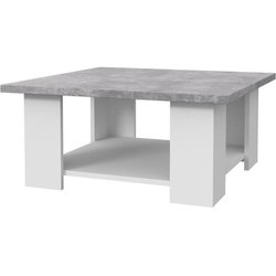 Table basse PILVI - Blanc et béton clair - Contemporain - L 67 x P 67 