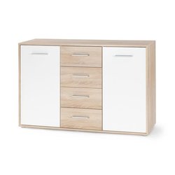 PILVI Low Sideboard 2 Türen 4 Schubladen - Weiß und Sonoma Eiche - L 1