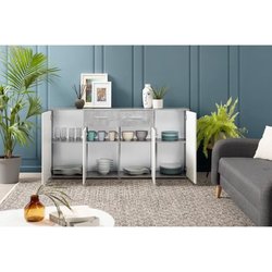 PILVI Low Sideboard 4 Türen 4 Schubladen - Weißer und hellgrauer Beton