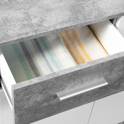 PILVI Low Sideboard 4 Türen 4 Schubladen - Weißer und hellgrauer Beton