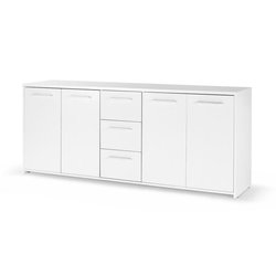 Niedriges Sideboard 4 Türen 3 Schubladen - Mattweiß - L 179 x T 42 x H