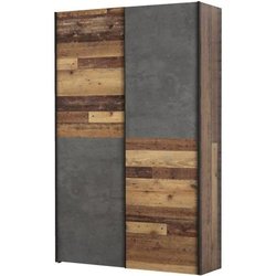 Multifunktionsschrank mit 2 Türen - Dekor aus Holz und grauem Beton - 