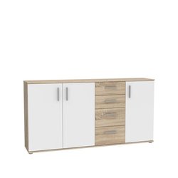 Buffet IKOLI - 3 portes, 4 tiroirs - Décor chene Sonoma et blanc - L15