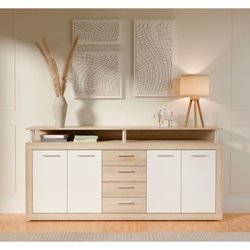 CAVA Zeitgenössisches niedriges Sideboard mit Eichen- und Weißdekor - 