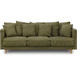 Festes Sofa 4 - Sender Constance - grüner Stoff - Massives Holzfuß - L
