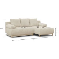 MIKA 3-Sitzer-Sofa für die rechte Ecke  Beigefarbener Cord  Aufbewah