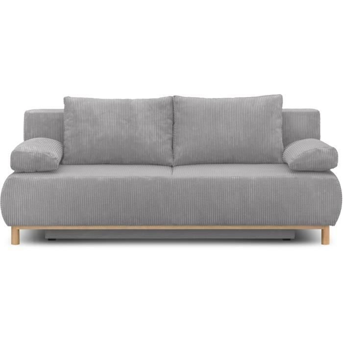 Banquette convertible 3 places MIKA - Velours côtelé gris clair - Coff
