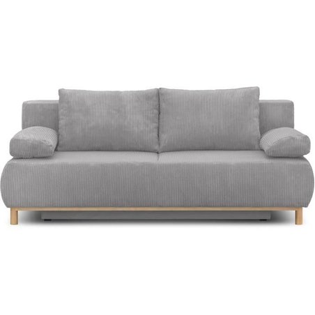 Banquette convertible 3 places MIKA - Velours côtelé gris clair - Coff
