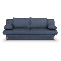 Banquette convertible - 3 places - NAOTO - Tissu bleu foncé - Coffre d
