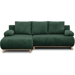Ecksofa linksseitig - 3 Sitze - MIKA - Dunkelgrüner Cordstoff - Aufbew