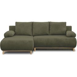 Ecksofa linksseitig - 3 Sitze - MIKA - Khakigrüner Cordstoff - Aufbewa