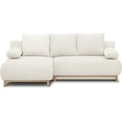 Ecksofa linksseitig - 3 Sitze - MIKA - Ecrufarbener Bouclé-Stoff - Auf