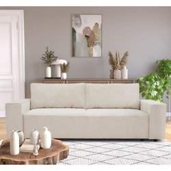 3 -seerer Josh Cabrio -Sofa - beige geripptes Samt Stoff - Storage Box