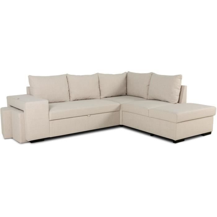 Canapé d angle convertible réversible 4 places MITCHELL - Tissu Beige 