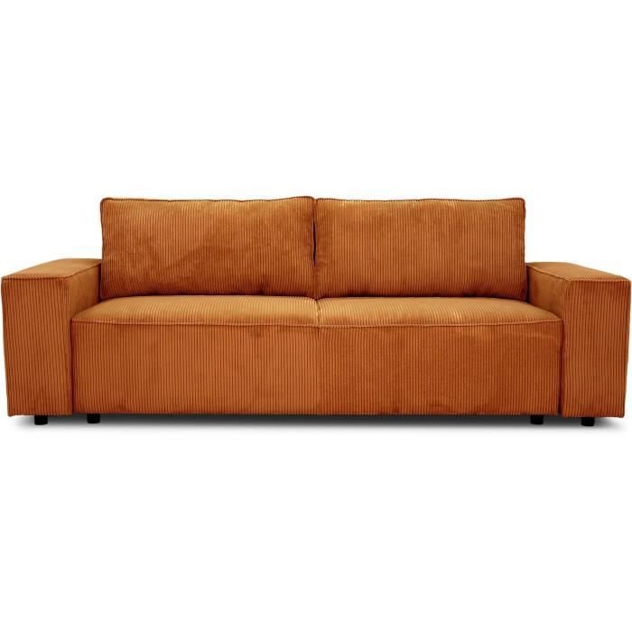 3-Sitzer-Umwandelsofa JOSH - Terrakotta-Cordstoff - L 239 x T 86 x H 8