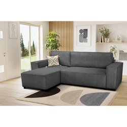 Wendbares Ecksofa  4 Sitze  JOSH  Gerippter Samtstoff  Anthrazit 