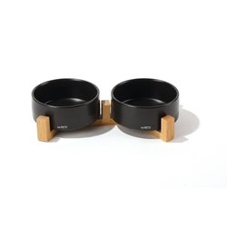 Ceramic bowls with bamboo stand 2x350 ml - Mpets - OPERA - Black