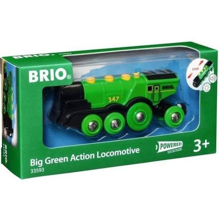 BRIO World - 33593 - Powerful Green Locomotive With Batteries - Wooden