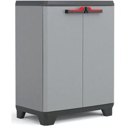 KETER | NIEDRIGER SCHRANK STILO, Grau / Schwarz / Rot, 68 x 39 x 90 cm