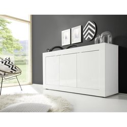 BASICO Sideboard  Hochglanzlackiertes weißes Dekor  3 Türen  L160 x