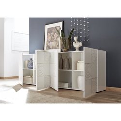 Sideboard - MIRONA - 4 Türen - Weißer Hochglanzlack mit Siebdruck - 24