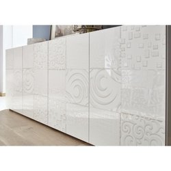 Sideboard - MIRONA - 4 Türen - Weißer Hochglanzlack mit Siebdruck - 24