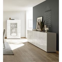 Sideboard - MIRONA - 4 Türen - Weißer Hochglanzlack mit Siebdruck - 24