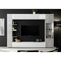 SIENNA TV-Wohnwand - Weißer Lack und Beton - L295 x T30 x H187 cm