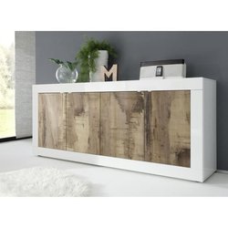 Aparador - BASICO - 4 puertas - Decoración roble Pero blanco - 207 x 8
