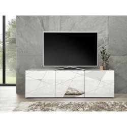 TV -Schrank - Brilliant Lacked White mit Spiegelbildschirmdruck - L181