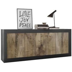 Buffet BASICO - Décor Noir mat et Chene Pero - 4 Portes - L 207 x P 43
