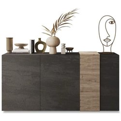Buffet - VENEZIA - 3 portes - Gris titan mat - Chene Cadiz - 181 x 44 
