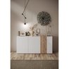 Buffet 3 Portes VENEZIA - Blanc laqué brillant et chene Cadiz - L 181 