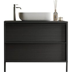 Stahl Badezimmermöbel L 92 + Becken + 2 Schubladen - verbrannte schwar