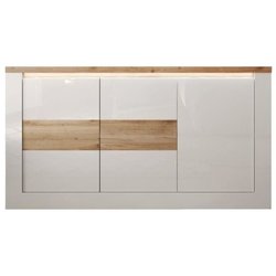 Buffet - IMOLA - Blanc laqué brillant / Chene Clair - 3 portes - 160 x