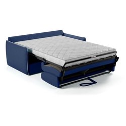 Express-Umbausofa - AGATHE - Blauer Stoff - Graue Kante - 175 x 100 x 