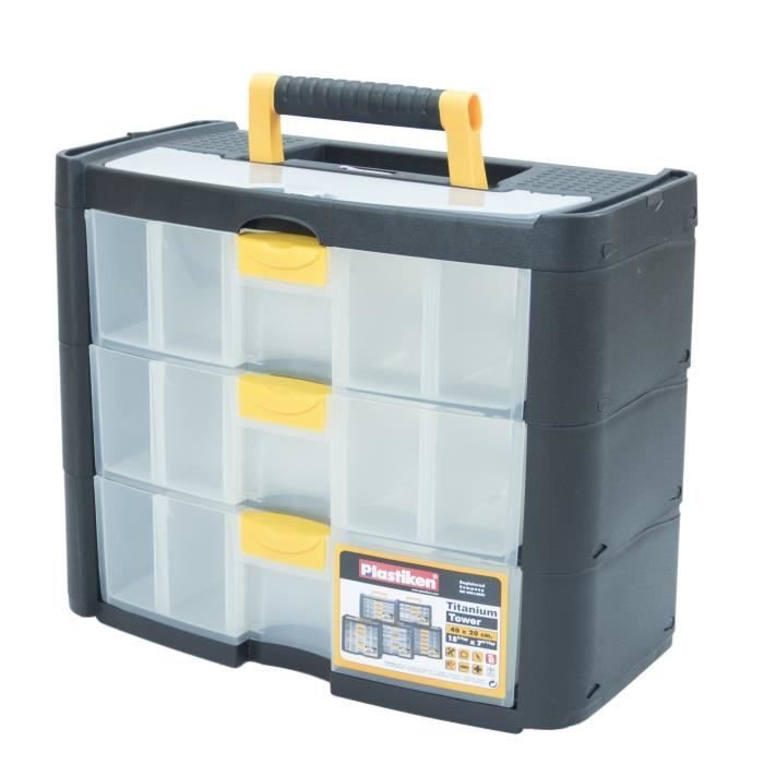Toolbox - Plastiken - 90003_NOIRE - 3 grote laden - Titanium - Kunstst