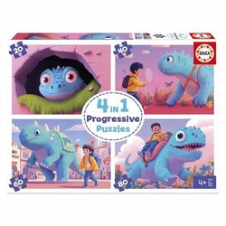 4 Puzzles - EDUCA - Freundliche Dinos - 20+40+60+80 Teile