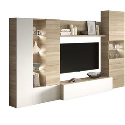 ESSENCIAL TV-Schrank mit klassischer glänzend weißer LED und Eichendek