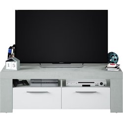 Soporte de TV AMBIT de 2 puertas - Estilo contemporáneo - Gris y blanc