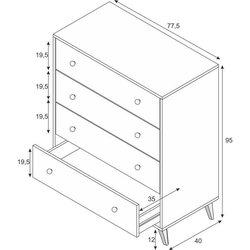 Cassettiera - Sweet - 4 cassetti - Bianco - 95 x 77,5 x 40 cm
