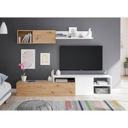 Ensemble meuble TV réversible JULIA - Mélaminé blanc et chene - 2 Port