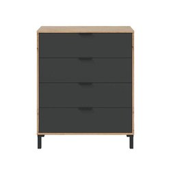 CALICOSY - Commode 4 tiroirs décor chene noueux et gris anthracite - L
