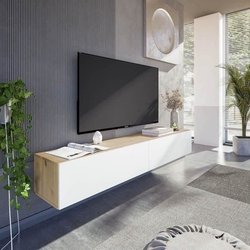TV-Hängeschrank KAWAY  Weiß- und Eichendekor  2 Klapptüren  L180 x 