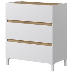 Commode 3 tiroirs - Décor chene et blanc - Finition satinée - L79 x P4