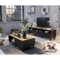 TV -Schrankset+Oxford Couchtisch - Industriestil - Black Eiche Melamin