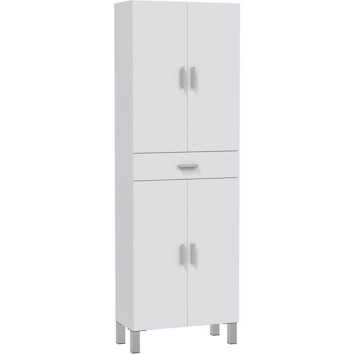 Badezimmerschrank - ARUBA - Weiß glänzend - 4 Türen - 1 Schublade - 60